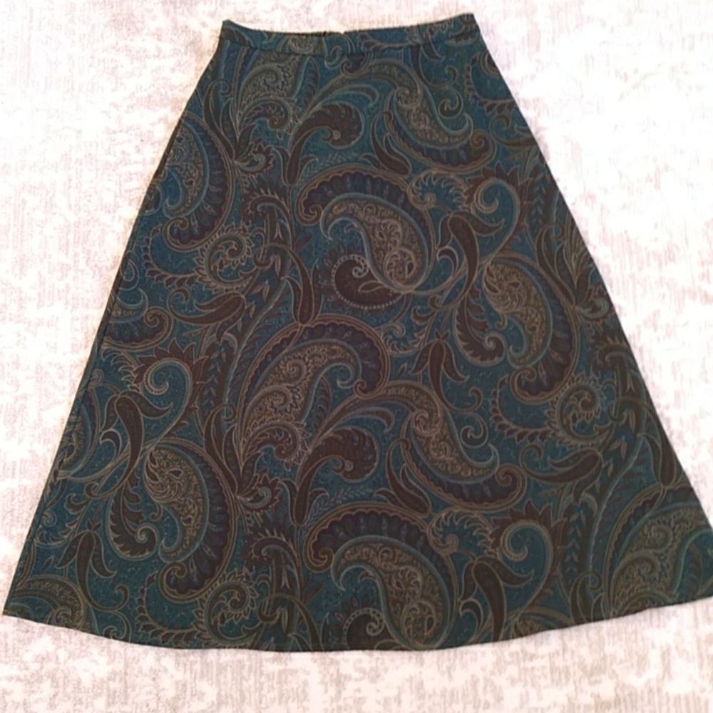 Chadwick's Paisley Lined A-Line Skirt 10P Green Brown